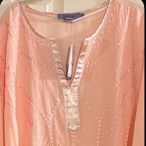 Premise Women's Salmon Satin-Trim V-Neck Tunic Top